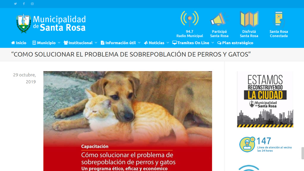 Municipalidad de Santa Rosa: “Como solucionar el problema de sobrepoblación de perros y gatos”