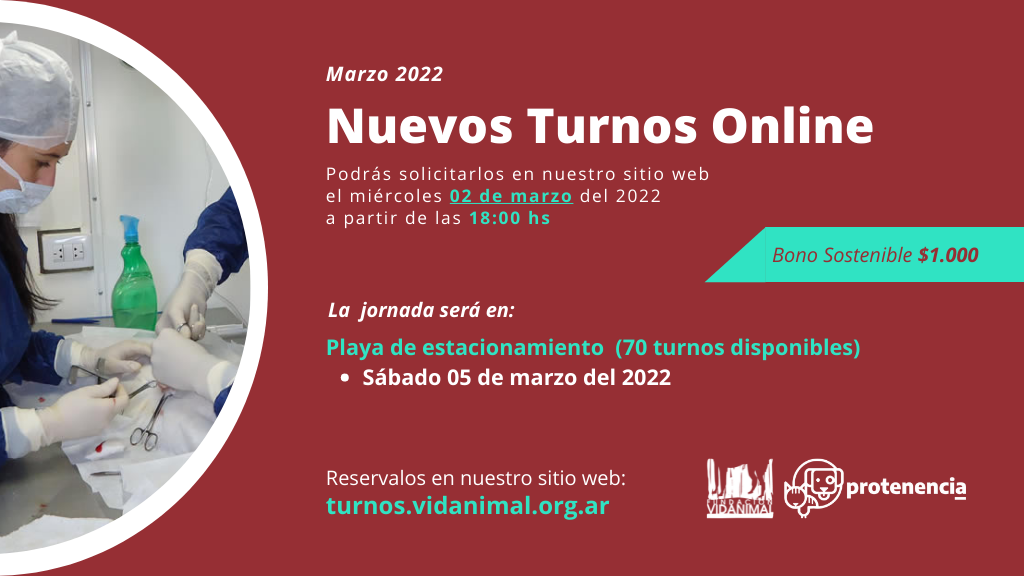 Habilitación de 70 turnos online para castración el miércoles 02 de marzo del 2022